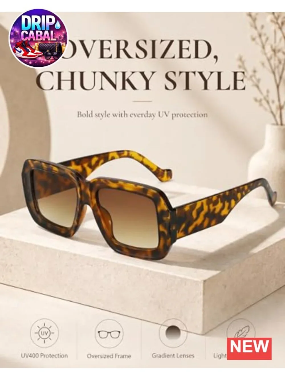 Oversized Chunky Square Sunglasses UV400 Protection for Women Lightweight
